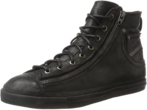 Diesel Exposure-Zip Hi-Top Sneakers Black Leather - Kliknutím na obrázek zavřete