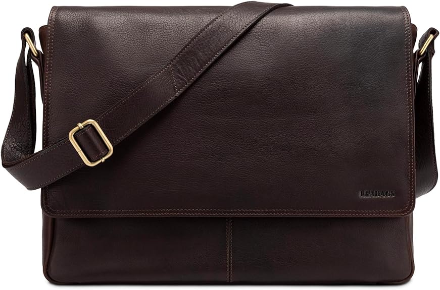 LEABAGS Leather Messenger Bag, Leather Bag Dark Coffee