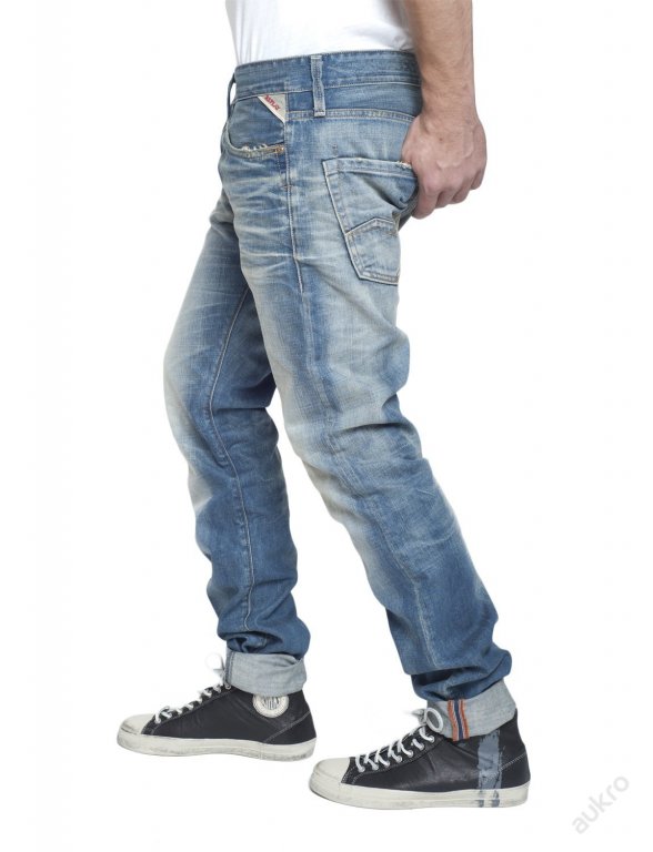 Replay Waitom Slim Men's Jeans Mid Blue Bleached - Kliknutím na obrázek zavřete