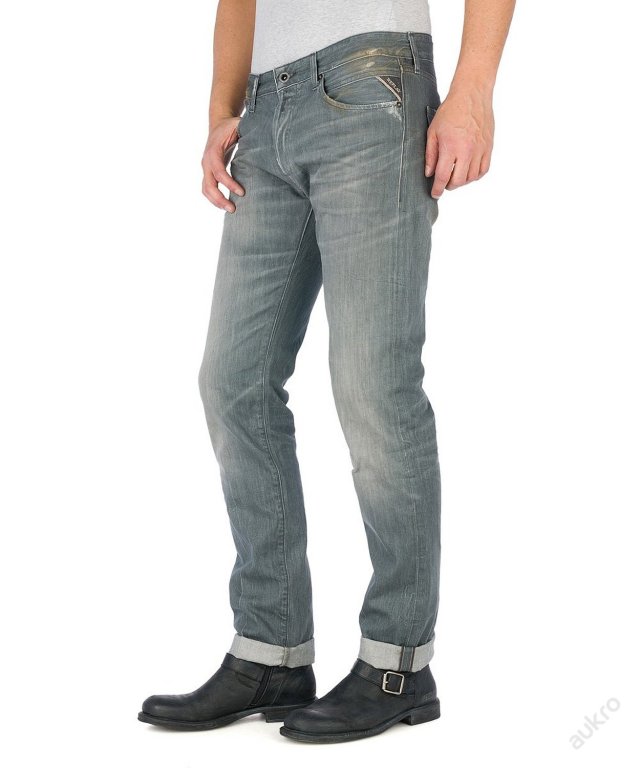 Replay Lenrick Straight Mens Jeans Grey Laserblast Wash - Kliknutím na obrázek zavřete