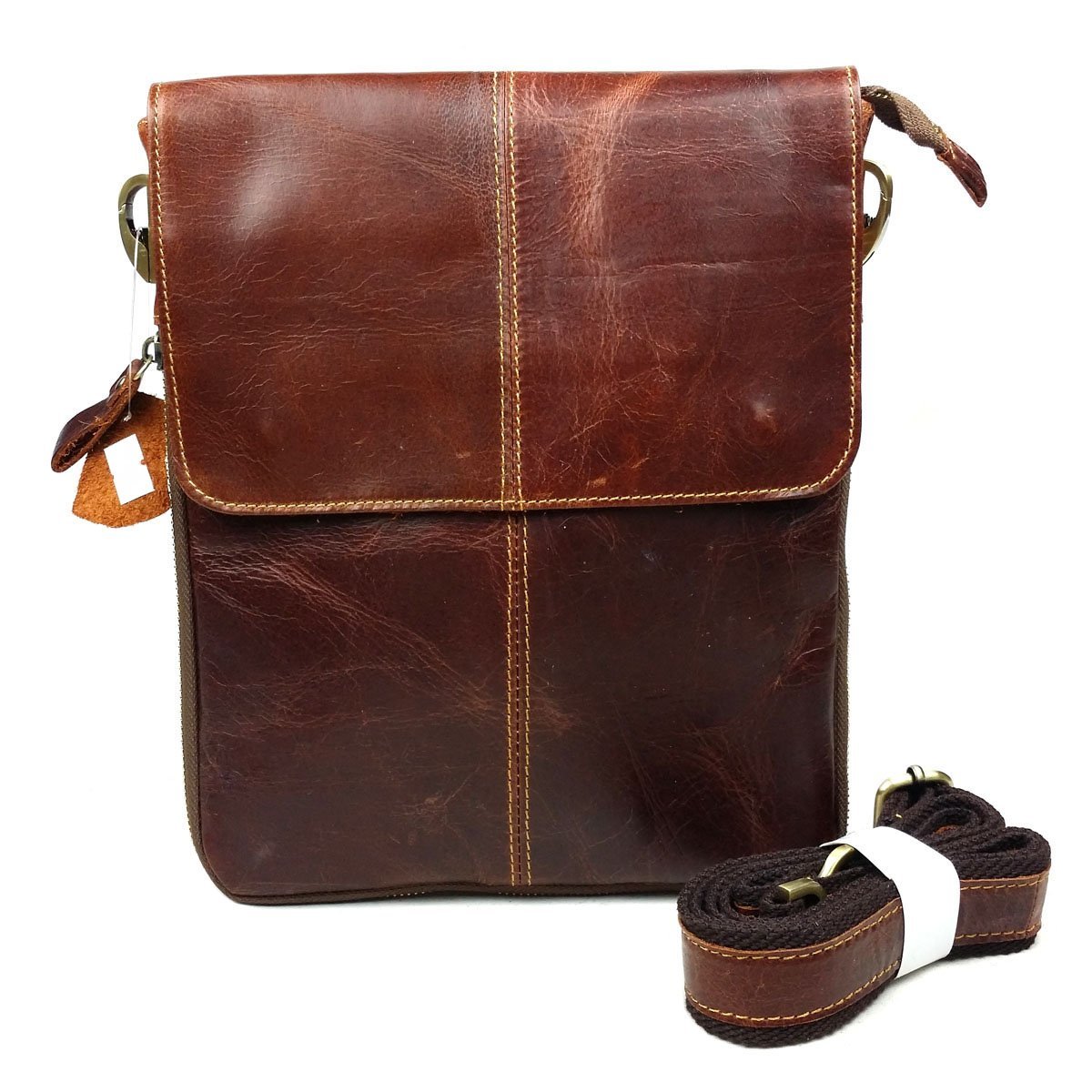 Bag Mens Unisex Baigio Reddish Brown Vax Leather