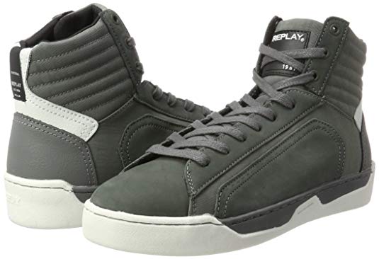 REPLAY Men's Bramn Grey Hi-Top Trainers - Kliknutím na obrázek zavřete