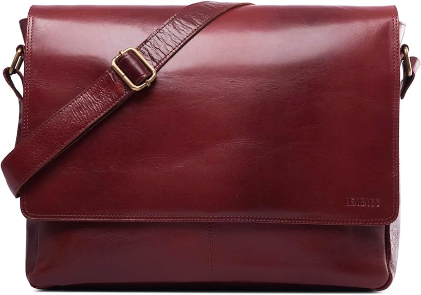 LEABAGS Leather Messenger Bag, Leather Bag Bourbon - Kliknutím na obrázek zavřete