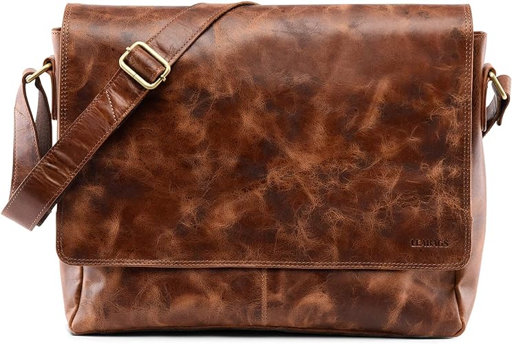 LEABAGS Leather Messenger Bag, Leather Bag Brown Marble